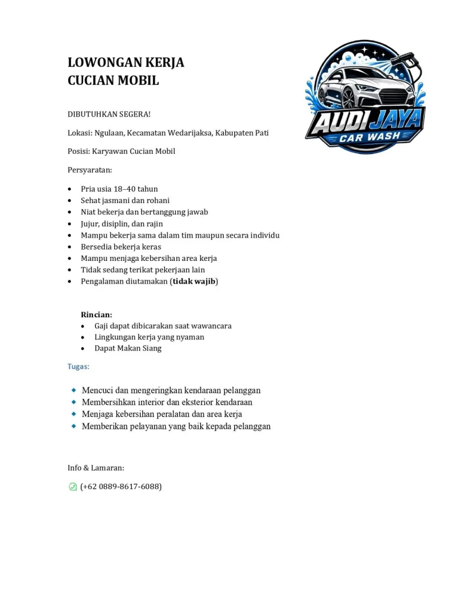 Karyawan Cucian Mobil
